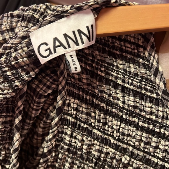 GANNI Stretch Seersucker Smocked Maxi Dress - Picture 7 of 11